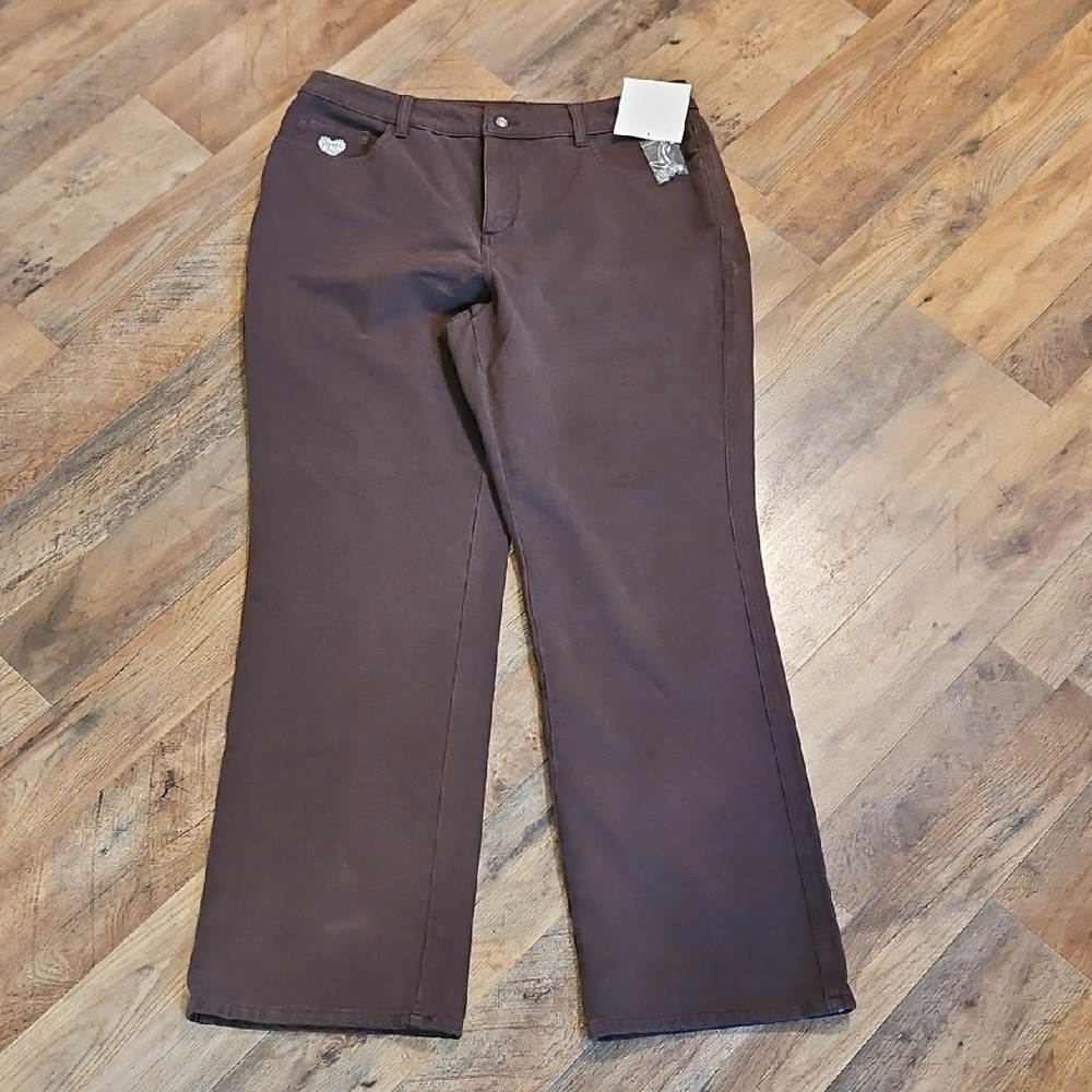 👖Quacker Factory Brown Pants with Rhinestone Embellishments